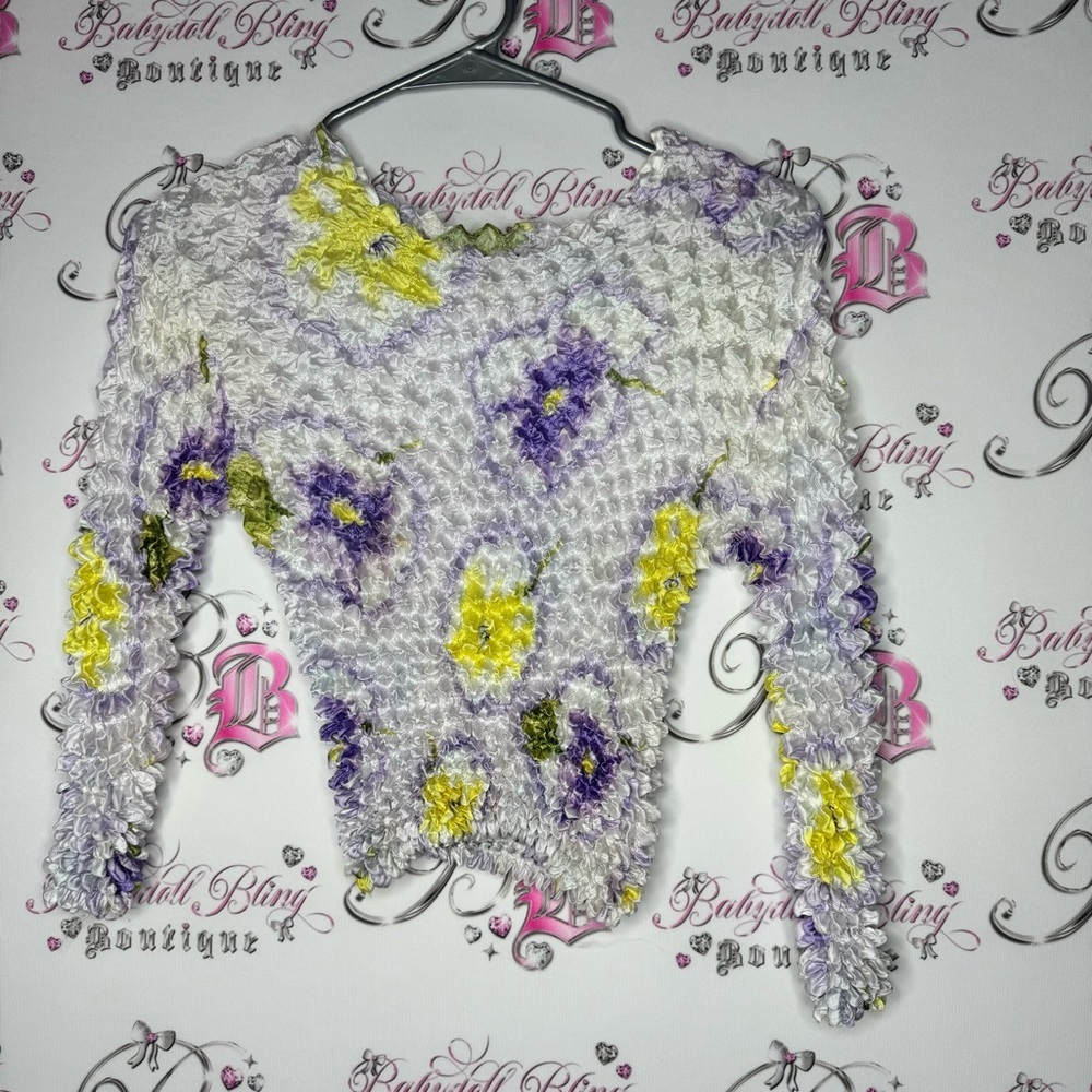 Bubble top 2000s y2k floral stretchy one size fits all iconic lavender lilac - Picture 2 of 10